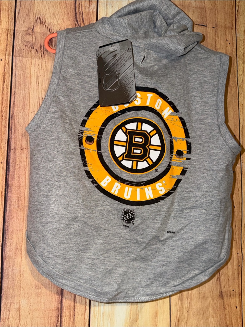 Dog Pet Boston Bruins Gray Hooded Sleeveless Hoodie Size Large NWT